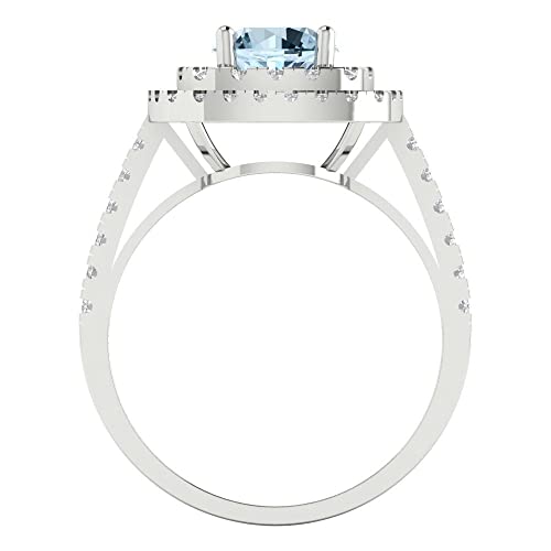 Clara Pucci 1.615 ctw Women's Engagement Ring | 18K White Gold | 6.5mm Round Cut Blue Moissanite Solitaire with Accents Anniversary Bridal Promise Ring4