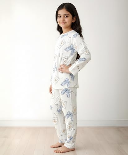 Image of ANTHRILO Bow Key CAT Long Sleeve Pyjama Set - White | 1-2 Years