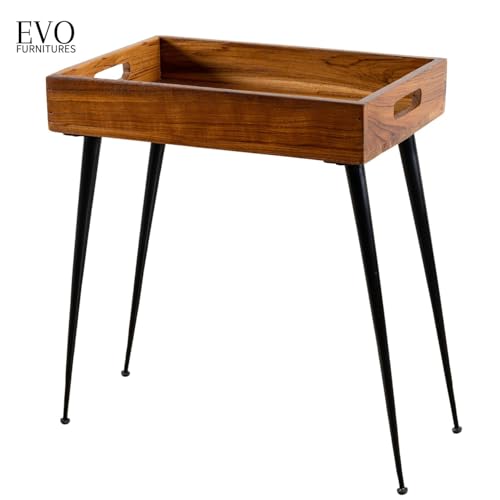 Image of Trayva Table | Solid Mango Wood Tray Table with Iron Legs - Multipurpose Bedside & End Table for Living Room | Handcrafted Accent Furniture