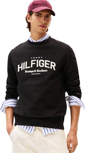 Tommy Hilfiger Sudadera Hombre Arch Crew Neck Regular Fit, Negro (Black), M