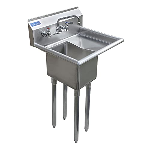 Image of AmGood Stainless Steel Prep & Utility Sink | 304 Stainless Steel | NSF | Restaurant, Kitchen, Laundry, Garage (Bowl Size: 10 inchx14 inchx10 inch + Faucet + Right Drainboards)
