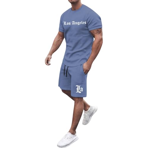 Ensemble t-shirt et short hommes léger contre la chaleur en coton et lin imprimé urbain confortable