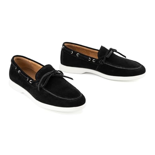 Image of Meijiana Men's Genuine Leather Loafers Slip-On Moccasins Suede Dress Shoes, Lightweight and Breathable with Rubber Sole Stylish Mens Loafers