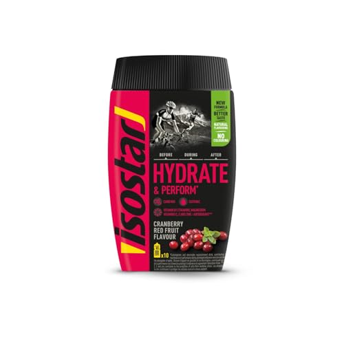 ISOSTAR – Hydrate & Perform Cranberry Rote Früchte – Isotonisches Sportgetränk mit Energie, Elektrolyten & Vitamin C/B1 – Für Laufen, Radfahren & Trail – 560 g