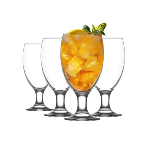LAV Clear All Purpose Stemmed Drinking Glasses - Lead-Free Iced Tea Goblets, Sangria, Beer, Water -Dishwasher Safe Glassware Set for Restaurant, Bar, Home, Parties 20.80 oz (590 ml) Set of 4