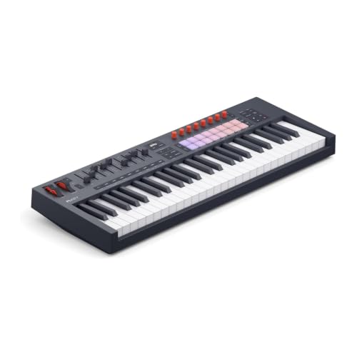Image of Novation FLkey 2 49 USB MIDI Controller Keyboard | USB-C, 49 Semi-Weighted Keys, 16 Pads, Faders, 8 Encoders, Pitch /Mod Wheels, OLED Display, Scale Mode, Zones, 5-Pin MIDI Out