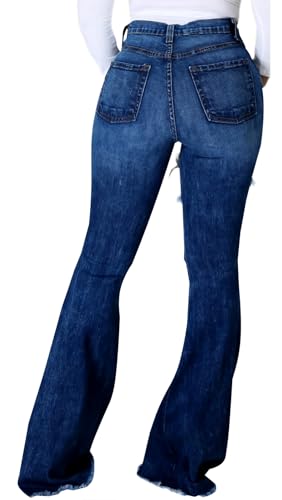 Bell Bottom Jeans for Women Ripped Hole High Waisted Classic Flared Wide Leg Denim Pants3