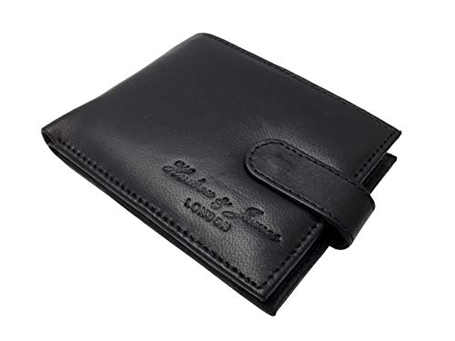 Designer Hudson & James London Real Leather Mens Wallet Credit Carder Holder Bifold Purse with Gift Box (Black - Style 2)