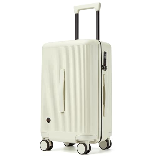Hulsin 20 Inch Carry on Luggage, Hardside Lightweight Spinner Suitcase with TSA Lock, 22x14x9 Airline Approved Hard Shell Travel Suitcase with Wheels, Scratch Resistant (White, 20 Inch)