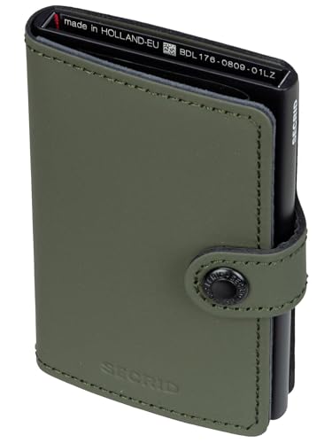 Image of Secrid Mini Wallet Matte Leather With Rfid Safe Card Case (Matte Green Black), Matte Green Black, Matte