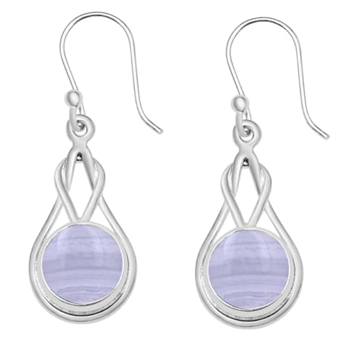 Round Shape Blue Lace Agate Cute Earring 925 Sterling Silver Handmade Earring Natural Gemstone Blue Lace Agate Silver Jewelry Perfect For Love Friendship Promise Gift For Her By DyeandDesign
