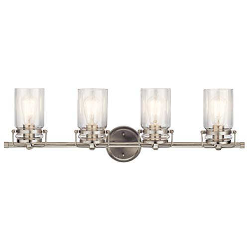 Best Deal 🛒 Kichler Lighting Brinley 32.25" 4 Light Vanity Light with Clear Glass in Brushed Nickel