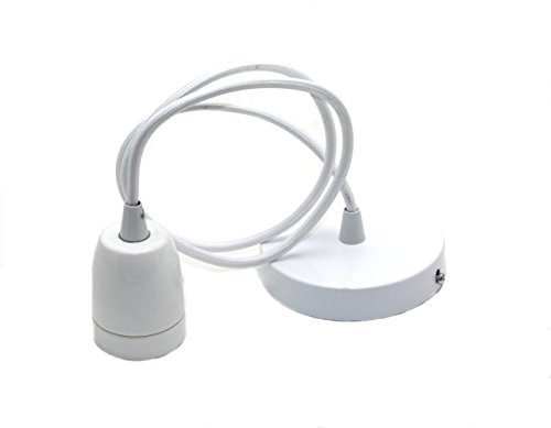 Suporte da lâmpada de cerâmica suspensa, candeeiro suspenso de cores com cabo ajustável 1 m para tampa E27 branco