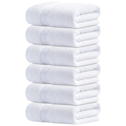 Infinitee Xclusives Premium White Cotton Hand Towels 6-Pack (40 x 72 cm) 100% Cotton Super Absorbent Quick-Dry Towels for Bathroom Hotel Salon & Gym Use