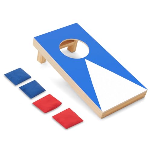 NZQXJXZ Juego de Cornhole Portátil de Sobremesa con 1 Tablero de Cornhole Azul y 4 Mini Bolsas de Frijoles para Reuniones Familiares, Picnics y Fiestas