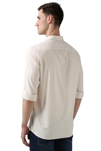 Image of Peter England Men Cotton Slim Fit Stripe Shirt