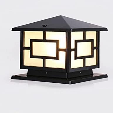 Outdoor Gate Light, Black Finish, Traditional Style, Warm Glass Panel Post Cap Lamp-image-7