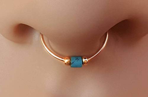 Septum Ring - 22 gauge Tiny Turquoise septum Ring - 14k Gold Filled Beaded Septum Ring - Septum hoop