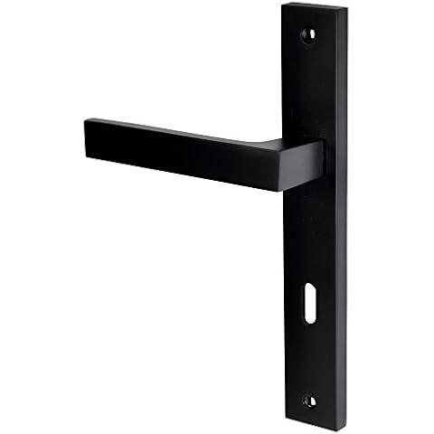 ALSTEN TECH Türgriff Türbeschlag Set Drückergarnitur L 72 BB Buntbart für Innentüren Zimmertüren Schwarz Matt Langschildgarnitur Türklinke PZ WC Cover