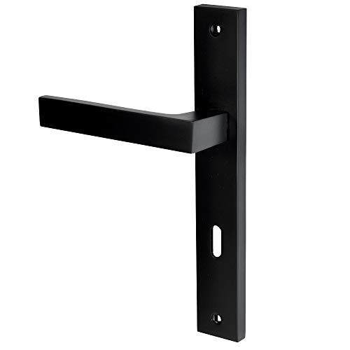 ALSTEN TECH Türgriff Türbeschlag Set Drückergarnitur L 72 BB Buntbart für Innentüren Zimmertüren Schwarz Matt Langschildgarnitur Türklinke PZ WC Cover
