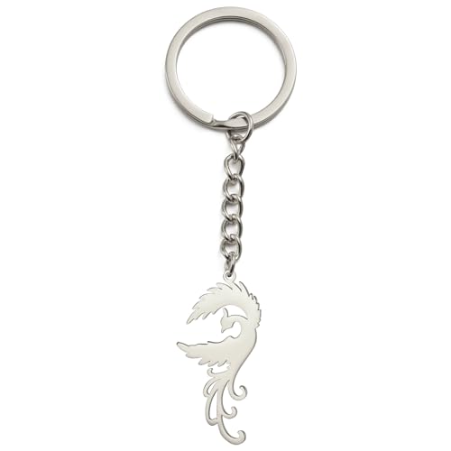 kkjoy Porte-clés Phénix en Acier Inoxydable Pendentif Animal Mythologique Oiseau Porte-clé Sac à main Accessoires Amulette de Renaissance du Phénix pour...