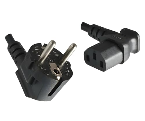 DINIC Stromkabel, Netzkabel CEE 7/7 auf C13 90 Grad abgewinkelt, 3-polig, VDE (1,80m, rechts gewinkelt, schwarz)