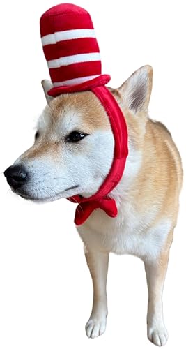 Sombrero y pajarita rojo y blanco para perro, tamaño M miniatura 3