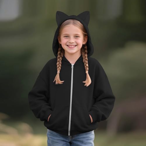 Girls Cute Cat Ear Hoodies Full Zip Up Preppy Oversized Sweatshirts Casual Long Sleeve Track Jacket with Pockets4