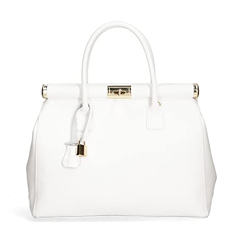 Chicca Borse Borsa Donna a Mano Pelle con Tracolla Bauletto, Bianco