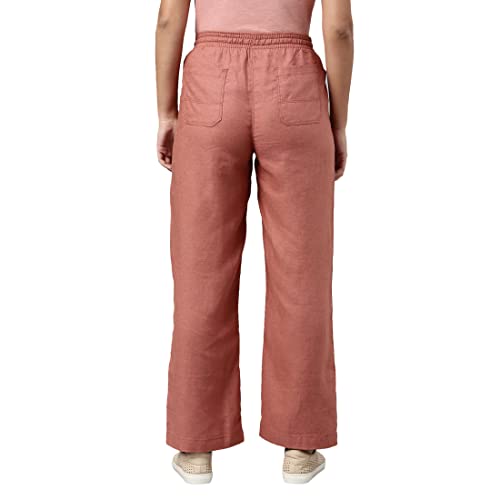 Image of GO COLORS Solid Linen Cargo Pants for Women | Full Length, Mid Rise, Side Pockets