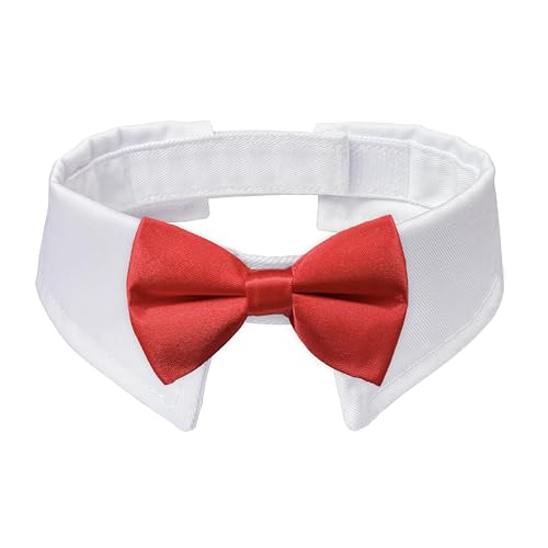 Image of Dog Bowtie, KOOLMOX Dog Bow Tie Handcrafted Adjustable Formal Pet Red Bowtie Collar Neck Bow for Dogs Medium to Large Boy Tuxedo Collar Pet Wedding Birthday Gift