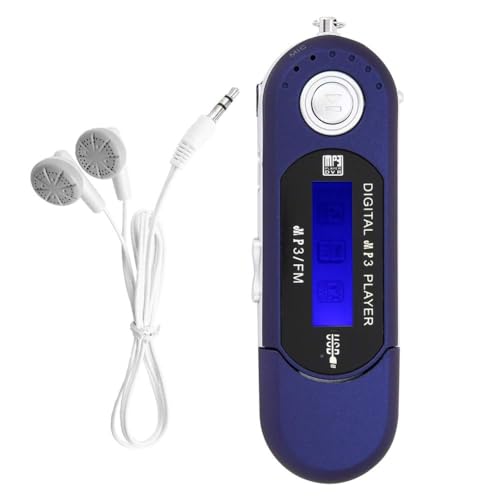 Quystetes Reproductor MP3 con Auricular 8GB, Reproductor de MúSica MP3 USB PortáTil con Pantalla LCD Radio FM para Caminar Correr (Azul)