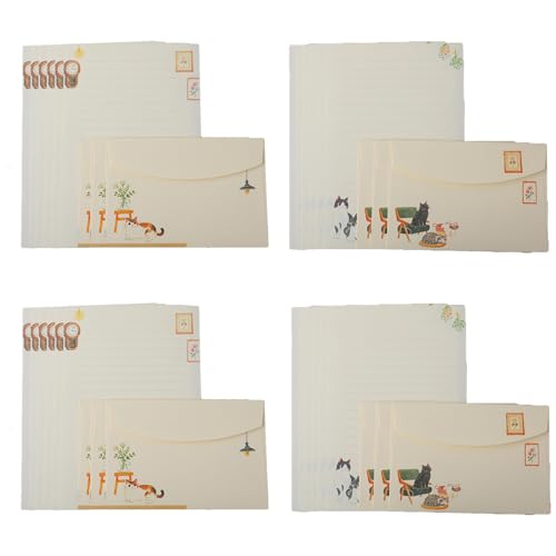 Set di Carta da Letter e Buste,24 Fogli di Carta a Righe con 12 Buste,Set di Cancelleria a Tema Gatto Caldo e Carino,per i Regali di Invito,Casa,Scuole