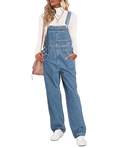 Vetinee Damen Jumpsuit Sommer Jeans Overall Damen Jumpsuit Blauschatten Größe S passt für EU 34-36