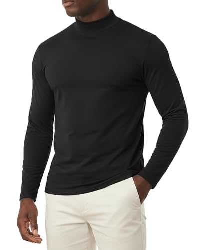 MLANM Mens Mock Turtleneck Long Sleeve T Shirts Casual Knitted Half Neck Thermal Lightweight Pullover Slim Fit Half Turtleneck Shirts Basic Undershirt Top Pullover Sweater Black XL