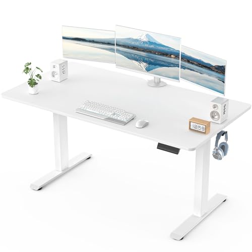 Image of Veken 55 x 23.6 Inch Electric Standing Desk with Adjustable Height, Sit to Stand Computer Table for Study, Work or Gaming, Home Office Desk White