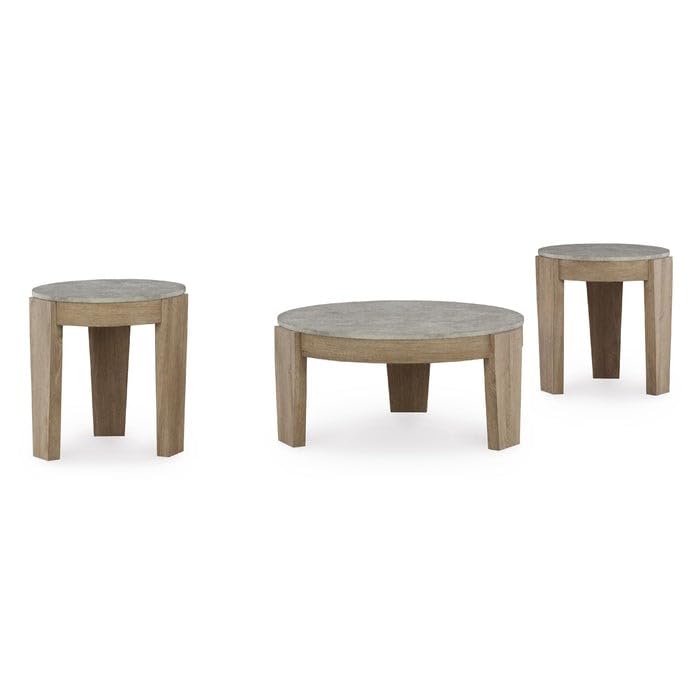 Signature Design by Ashley Guystone Casual Table Set with Faux Cement Melamine Tabletop, Set of 3, Light Brown & Light Gray