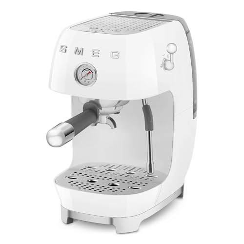 Image of Smeg Cold Brew Coffee Machine, Original Italian Brand, Patented Smeg White Color, Live the Barista Exeprience, Professional Steam Wand for Creamy Milk Drink, Pressure Monitor, ECF03WHEU