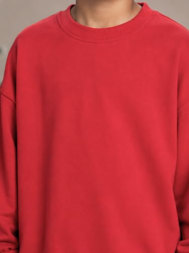 Image of KiddoPanti Boys Solid Round Neck Full Sleeve Fleece Sweatshirt | 60% Cotton 40% Polyester | Soft Warm Winter Pullover | Ribbed Cuffs & Hem | Casual Winter Sweatshirt for Kids