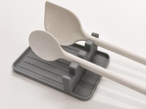 Düzenleyici, Mutfak Tezgahı Kaşık Standı, Çoklu Alet Tutucu, Damlalık Tepsili, Spatula ve Kepçe için, Tezgah Üstü Organizer, Gri Renk