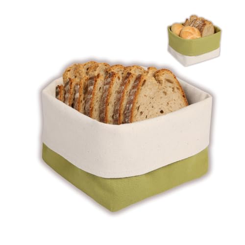 slowroom Panier à Pain en Coton – Corbeille à Pain Réversible – Panier à Pain Carré 12,5 x 12,5 cm – Corbeille en Tissu Ajustable 8–13 cm – Olive
