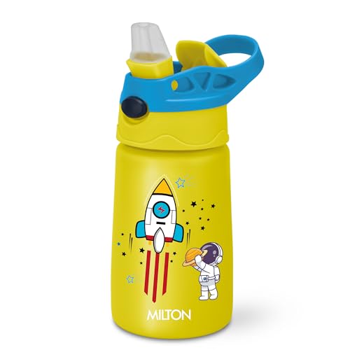 Image of Milton Insulated Spout Sipper Thermosteel Vacuum Insulated Water Bottle with Spout Lid and Straw, 300 ml, Easy Grip, Leak Proof, Hot & Cold, Bottle for Kids, School, Travel, ISI Certified, Yellow