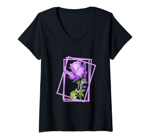 Mujer Rosa Cultivar Noble de color lila Camiseta Cuello V