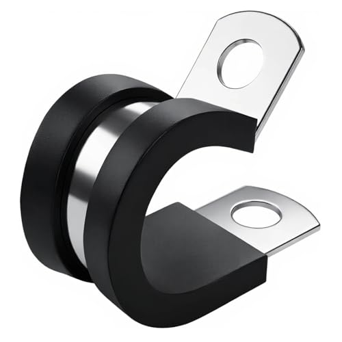 20PCS 1/4 inch Cable Clamps,6mm 304 Stainless Steel Pipe Clamps,Rubber Coated P Clamps,Automotive Cable Wire Clamps,Metal Clamp for Tube,Lines,Wire Cord Installation