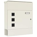 RANURA: Carga superior. Buzón Globe de Rottner con soporte para periodicos integrado, Color Blanco Cerradura de cilindro con 2 llaves, Tarjetero y ventanitas de visualización en la puerta