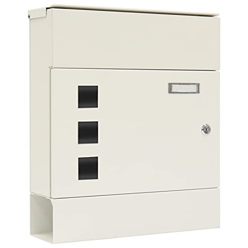 Rottner cassetta delle lettere Globe, serratura a cilindro con 2 chiavi, bianco, LxH 361x425 mm, kit di fissaggio incluso, supporto per giornale, targhetta portanome, finestrelle di ispezione