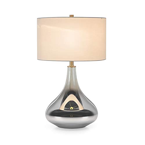 Pemberly Row 25.5" Smoked Chrome Glass Teadrop Table Lamp With Linen Shade #TOP2