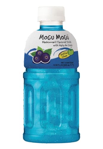 Mogu Mogu Blackcurrant Juice with 25% NATA De Coco (coconut jelly) | Full of Fruit Fibres | No Added Preservatives and Colours | Juice Bottles Made for Adults and Kids - 320ml - (Pack of 3).