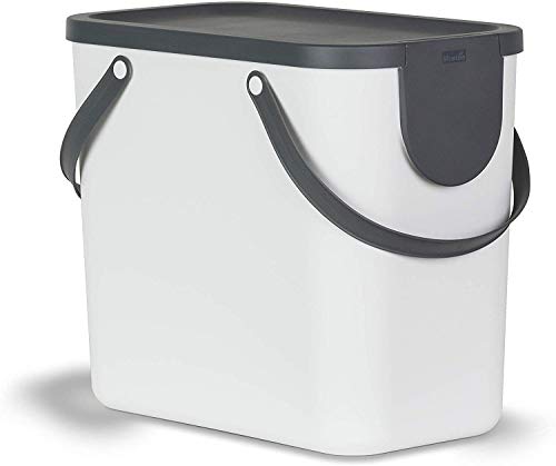 Rotho Indoor Recycling bin from Albula - 1024901023, White, 25 l (40.0 x 23.5 x 34.0 cm)