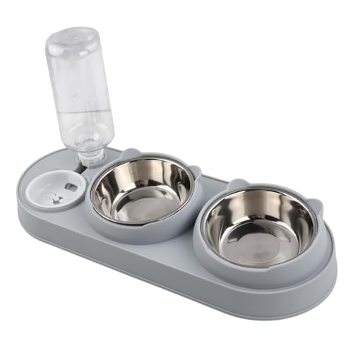 Ciotole per Gatti Rialzate 3 in 1, Set con Dispenser Acqua Automatico da 500ml e Ciotola Inclinata a 15°, Supporto Stabile Antiscivolo per Cibo e Acqua per Gatti e Cani di Piccola Taglia